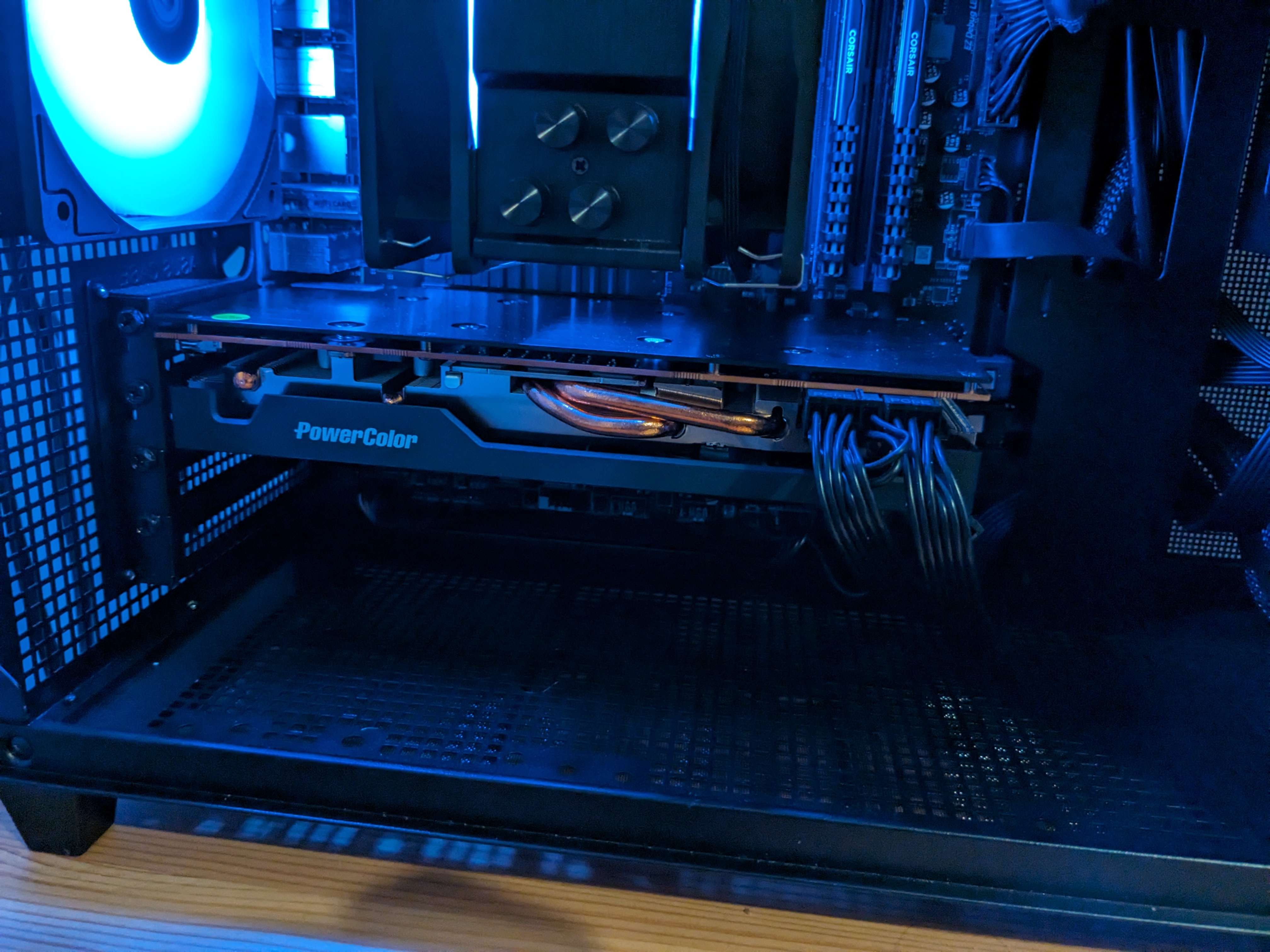 The new GPU installed in the PC case